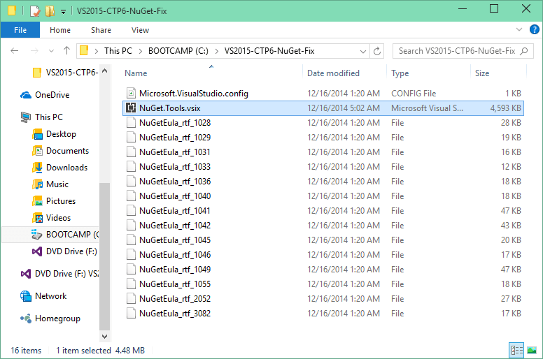 NuGet install extracted