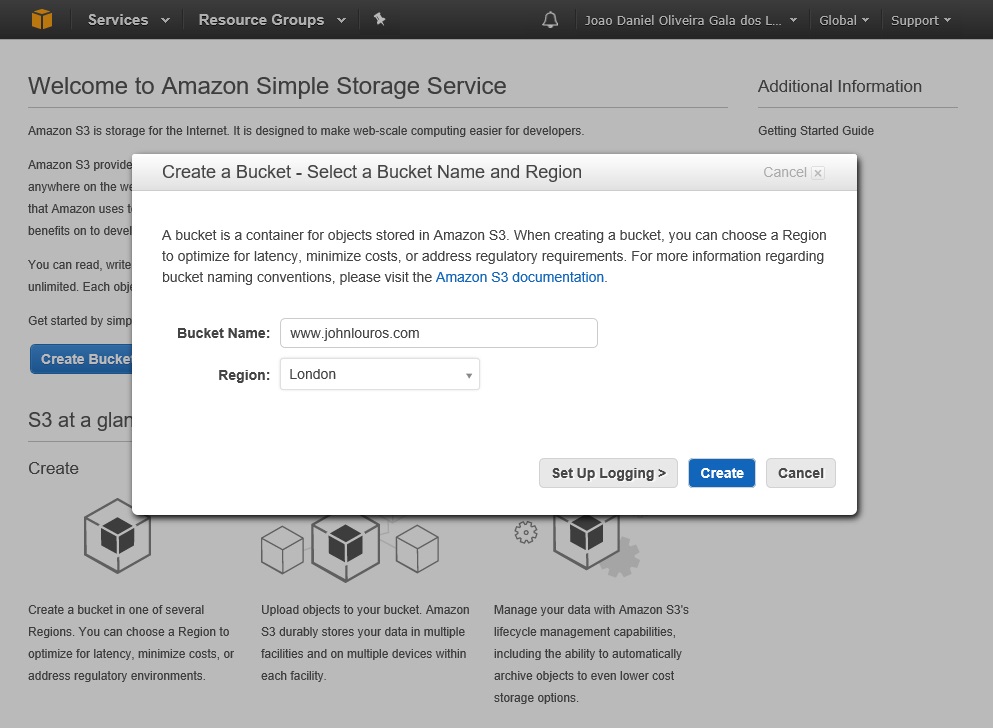 Create new S3 bucket