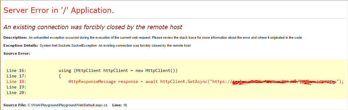 .Net HttpClient HTTPS connection failure